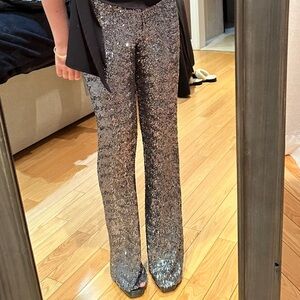 Zara Sequin Silver Flare high waisted Pants